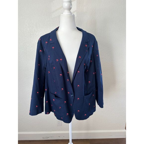 ModCloth Legendary Lifestyle Cotton Blazer NWOT Navy Novelty Umbrella Size 26 - Picture 2 of 11